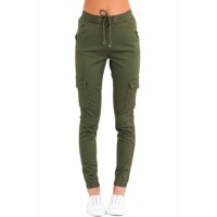Army Green Drawstring Ankle Pocket Denim Jeans